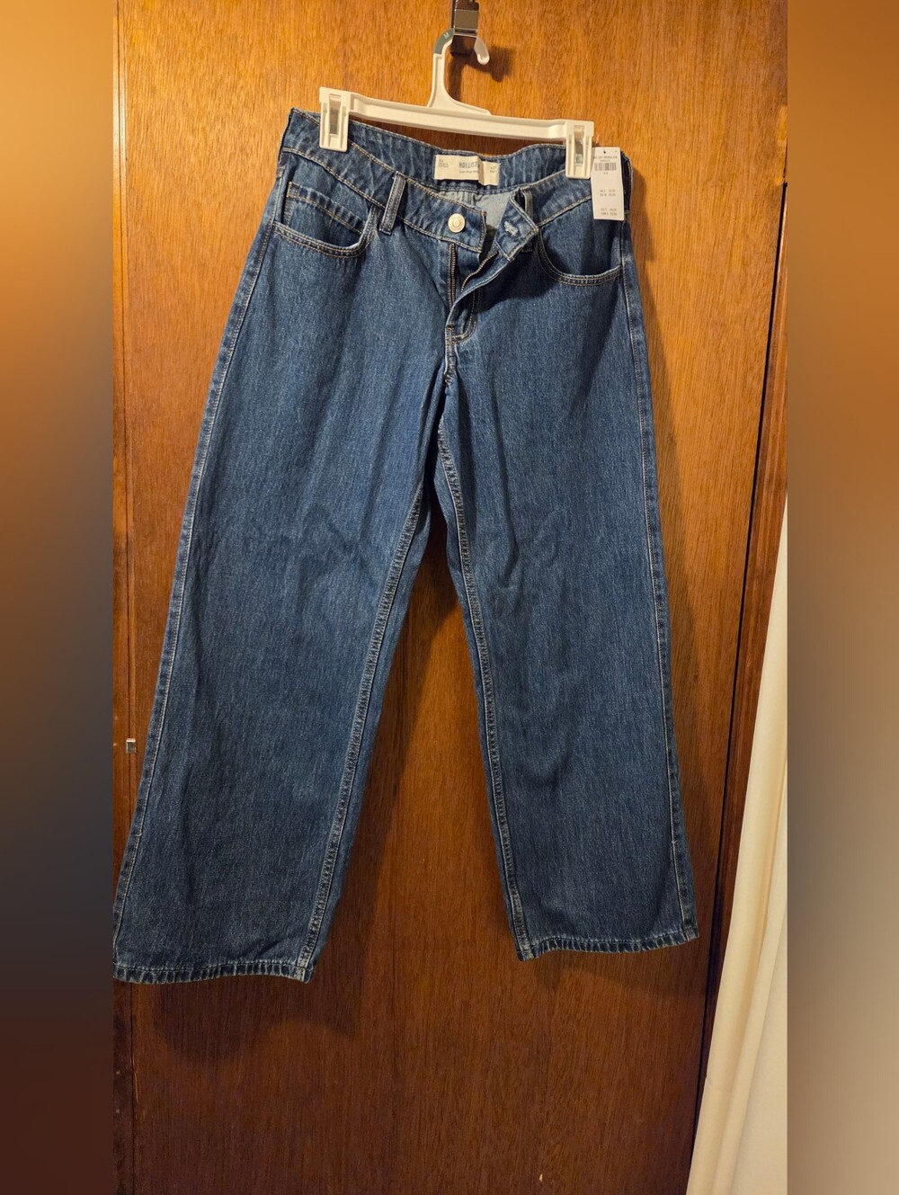 New Hollister Women Straight Leg Jeans in Dark Blue Denim